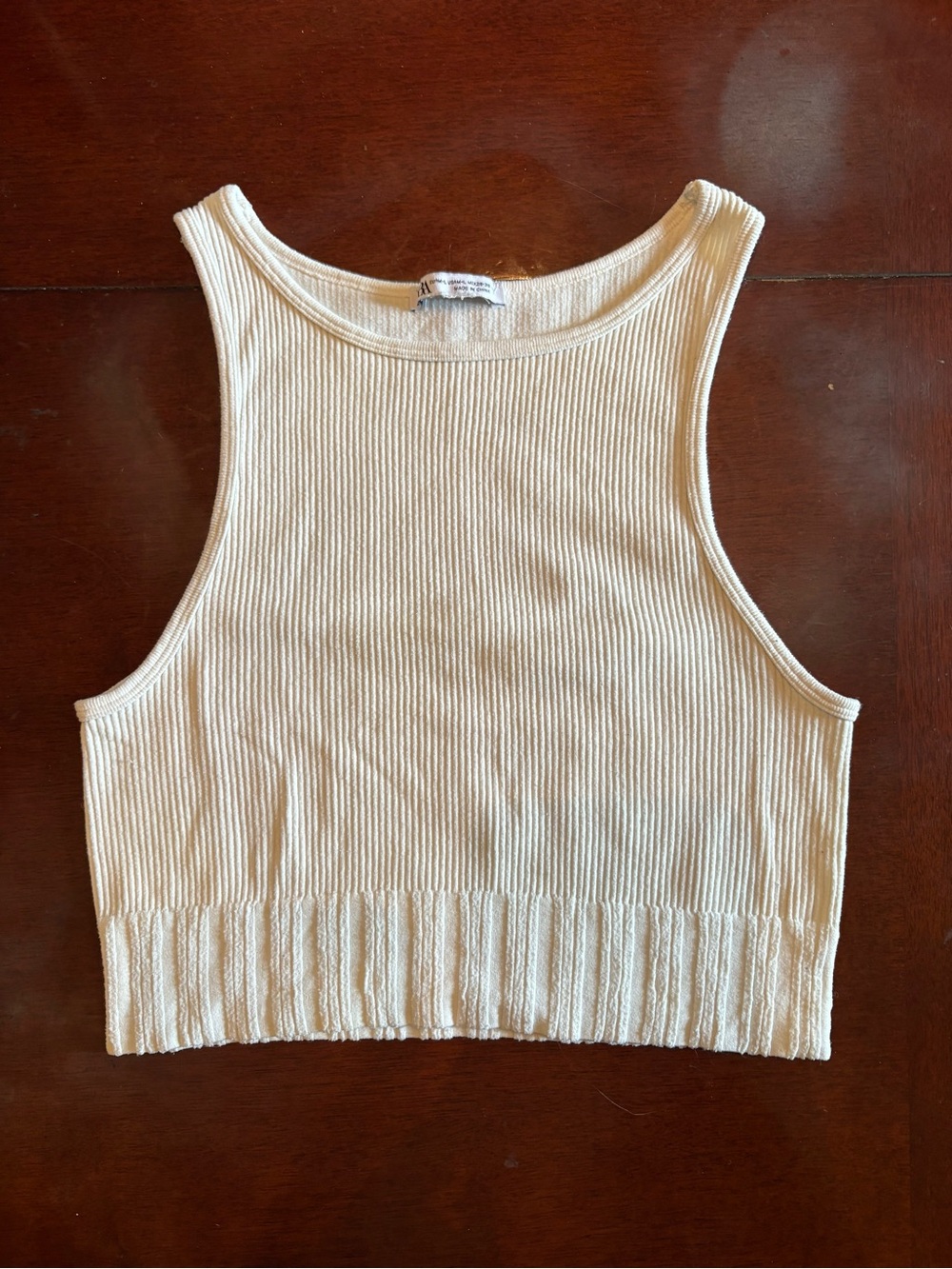 Zara white/off white Ribbed Crop Tank Top size M/L